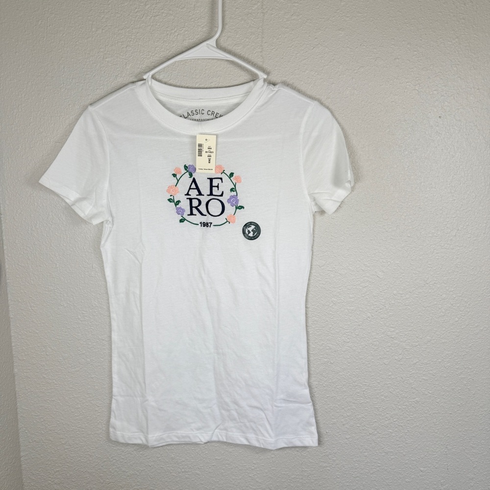 Aeropostale White Tee with Pastel Floral Design